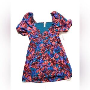 Jessica Simpson Floral Puff Sleeve V-Neck Dress Size XL NWT